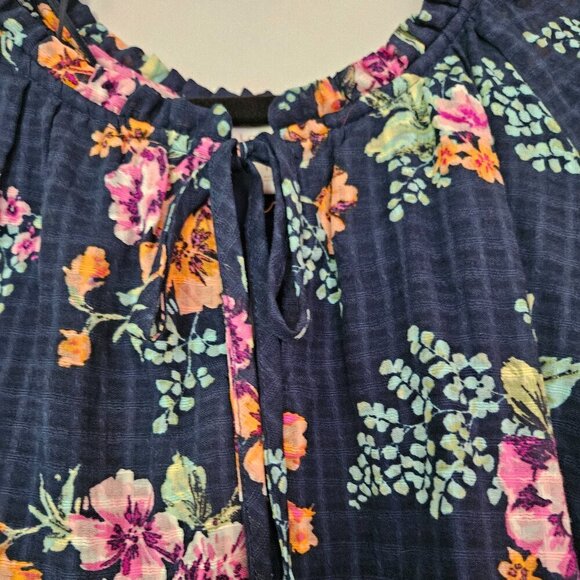 Lauren Conrad Floral Blouse Size Med Flowy Popover Navy - Picture 2 of 9
